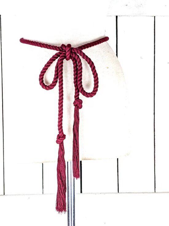 Red cotton long braided rope tassel chord tie belt